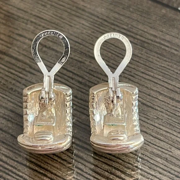 Vintage Premier Designs Ribbed Silver-tone Clip Earrings - Picture 7 of 14